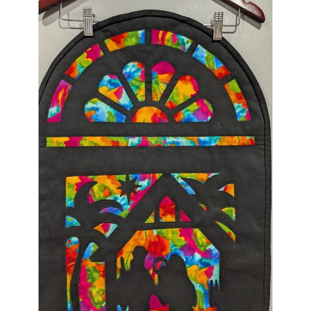 Nativity Table-Runner Wall Hanging Stained Glass Look Christmas Colorful 38x18 - Picture 5 of 14